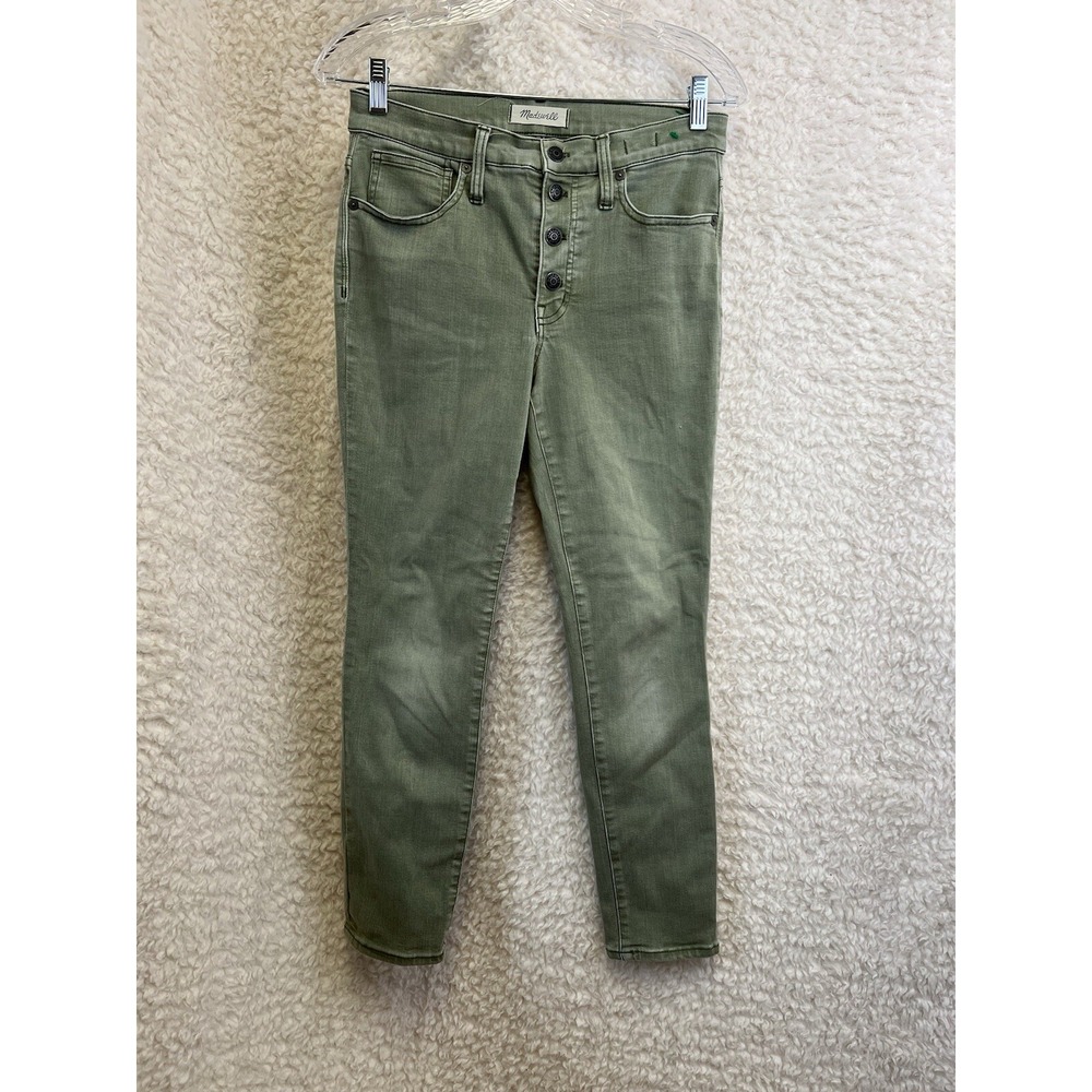 MADEWELL 9" High Rise Skinny Crop Jeans Olive‎ Green Size 27 Button Fly Stretch